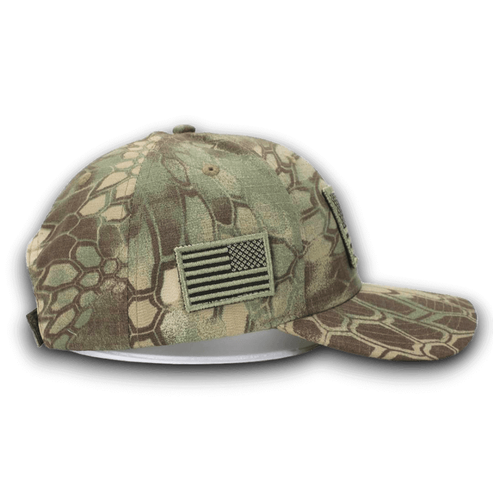 PYTHON GREEN CAMO HAT WITH AMERICAN FLAG PATCH Blackout Coffee Co